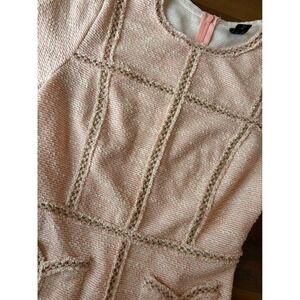 Mo&Co Pink Tweed Midi Dress Short Sleeve Braided Trim Pockets Size S